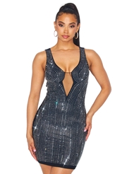 Additional  view of product RHINESTONE EMBELLISHED BODYCON DRESS with color code BK