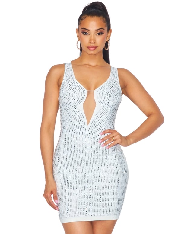 White Rhinestone Embellished Bodycon Dress default view Color: IV