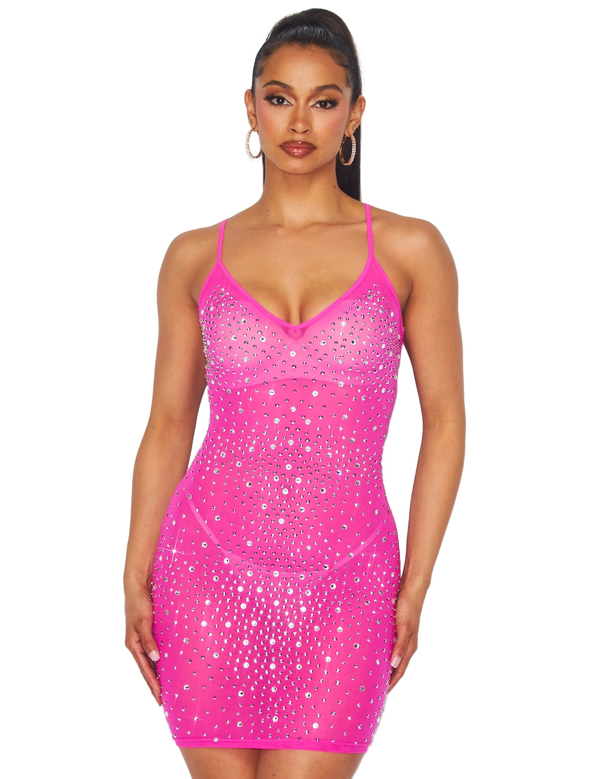 alternate image for Pink Rhinestone Embellished Sheer Tank Dress