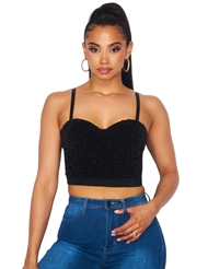Additional  view of product BEADED BLACK BUSTIER CROP TOP with color code BK