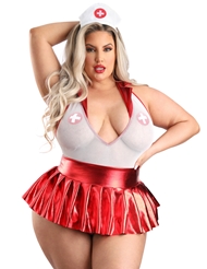 Front view of PULSE CHECK OPEN BACK TEDDY PLUS SIZE NURSE