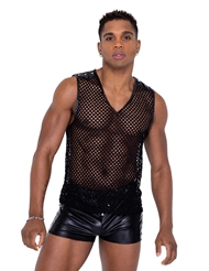 Front view of FISHNET TANK TOP WITH STUD DETAIL