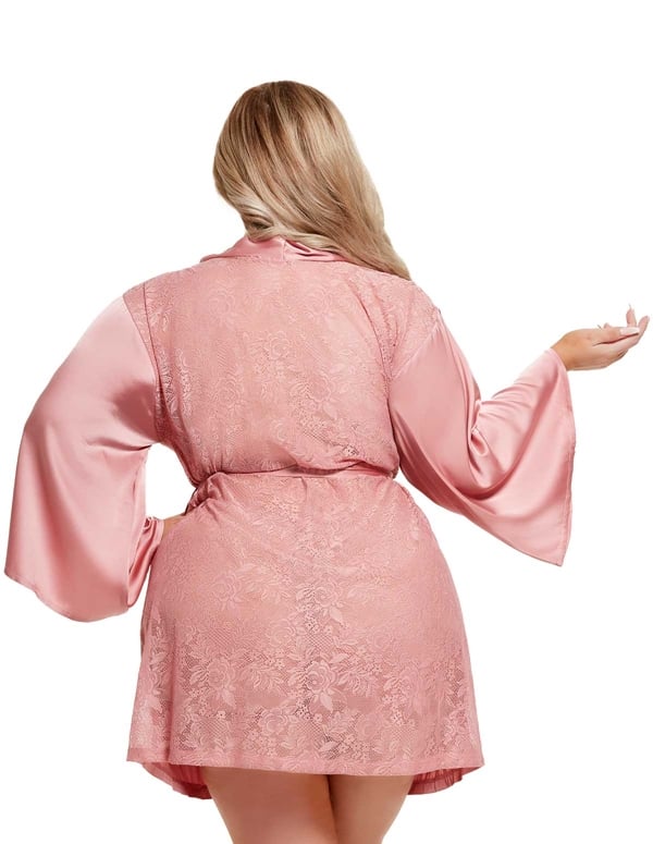 Helena Satin And Lace Plus Size Robe ALT1 view Color: PK