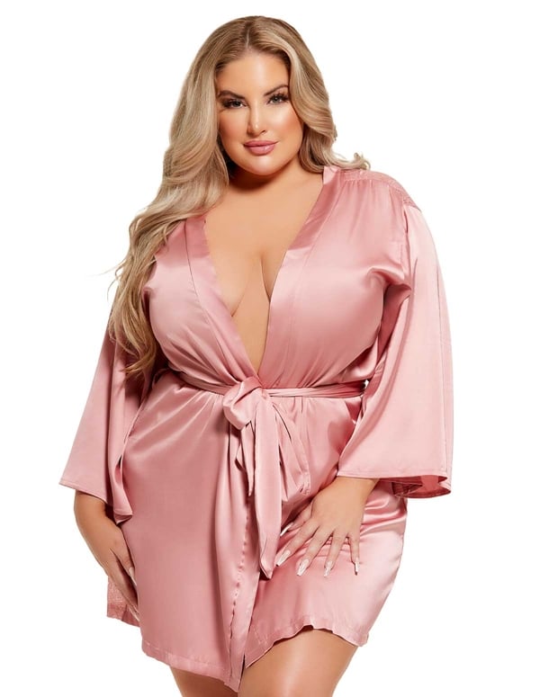 Helena Satin And Lace Plus Size Robe default view Color: PK