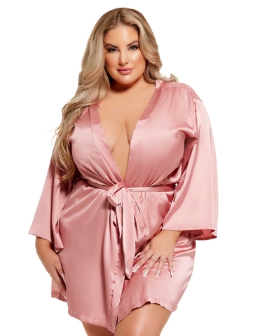 HELENA SATIN AND LACE PLUS SIZE ROBE - HD00410AX-PWPK-04227
