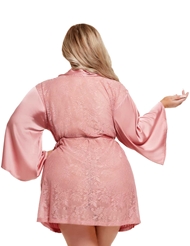 Alternate back view of HELENA SATIN AND LACE PLUS SIZE ROBE