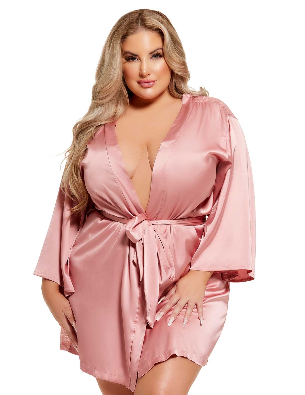 alternate image for Helena Satin And Lace Plus Size Robe