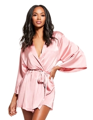 Front view of HELENA SATIN AND LACE ROBE
