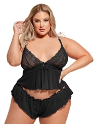 Front view of VIVIENNE 2PC PLUS SIZE CAMI AND SHORT SLEEP SET