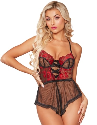MYSTIC FLORAL LACE TEDDY - 11447-BR-06000