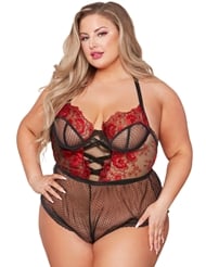 Alternate front view of MYSTIC FLORAL LACE PLUS SIZE TEDDY