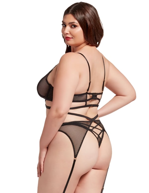 Nothing But Net 3Pc Plus Size Bra And Garter Set ALT1 view Color: BK