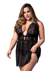 Front view of SIMPLY SEDUCTIVE PLUS SIZE LACE AND MESH BABYDOLL