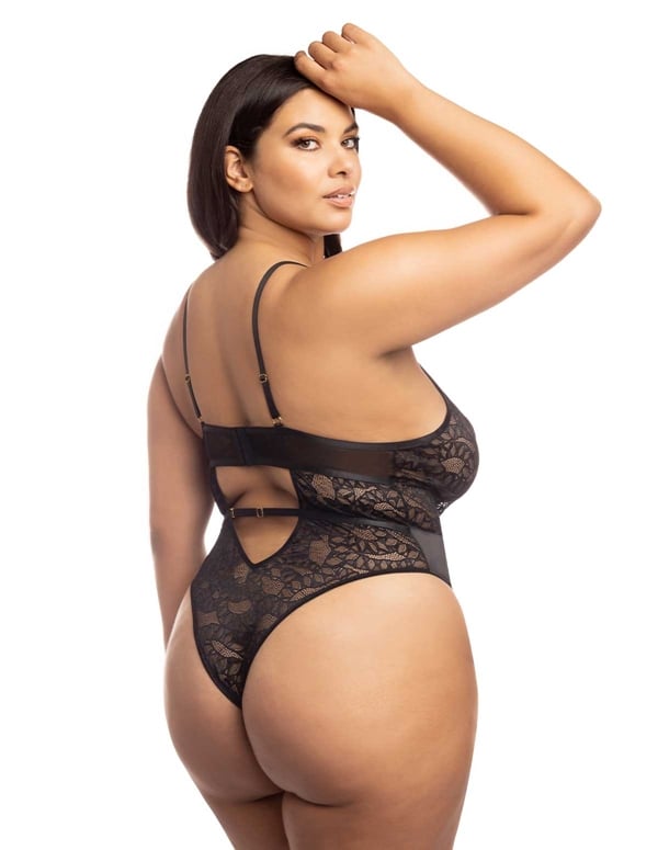 Amaya Snake Lace And Satin Plus Size Teddy ALT1 view Color: BK