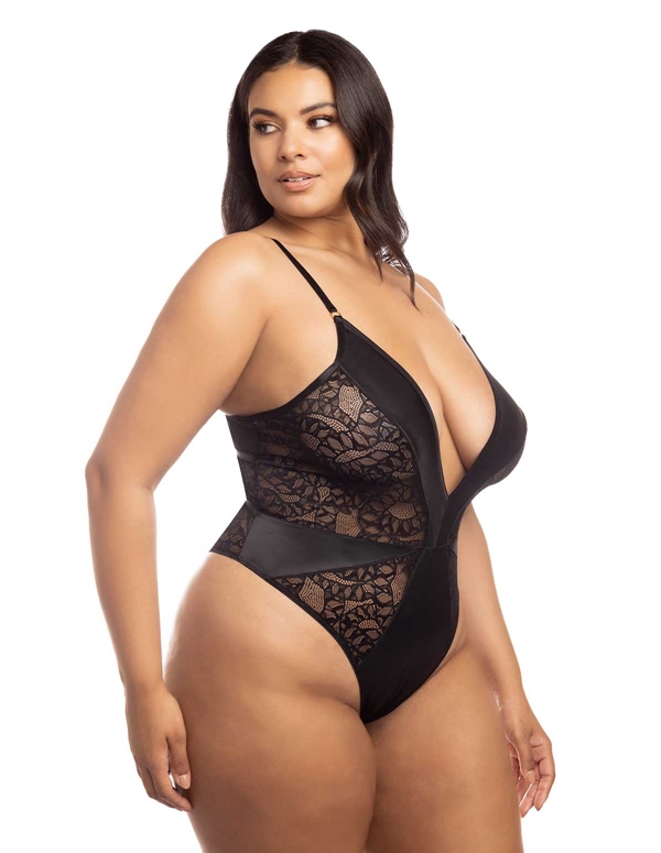 Amaya Snake Lace And Satin Plus Size Teddy ALT2 view Color: BK