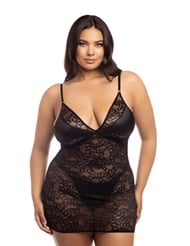 Additional  view of product AMAYA SNAKE LACE AND SATIN PLUS SIZE BABYDOLL with color code BK