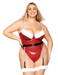 Additional  view of product SANTA SEQUIN PLUS SIZE TEDDY WITH FAUX-FUR TRIM with color code RU
