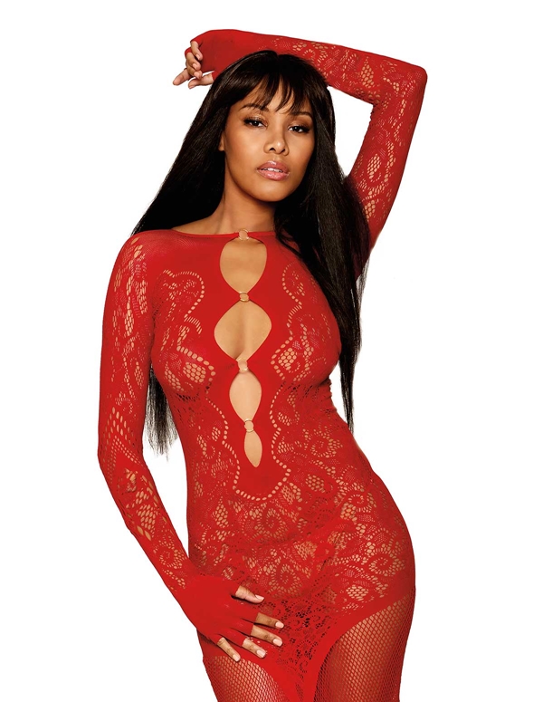 Plus Size Stretch Lace Bodystocking Gown & Matching Shrug main image 0