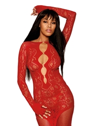 Front view of FLORAL LACE BODYSTOCKING GOWN
