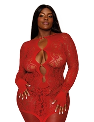 Front view of FLORAL LACE PLUS SIZE BODYSTOCKING GOWN