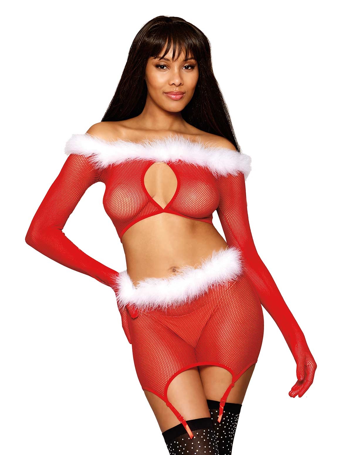 alternate image for Santa 2Pc Fishnet Top And Garter Skirt