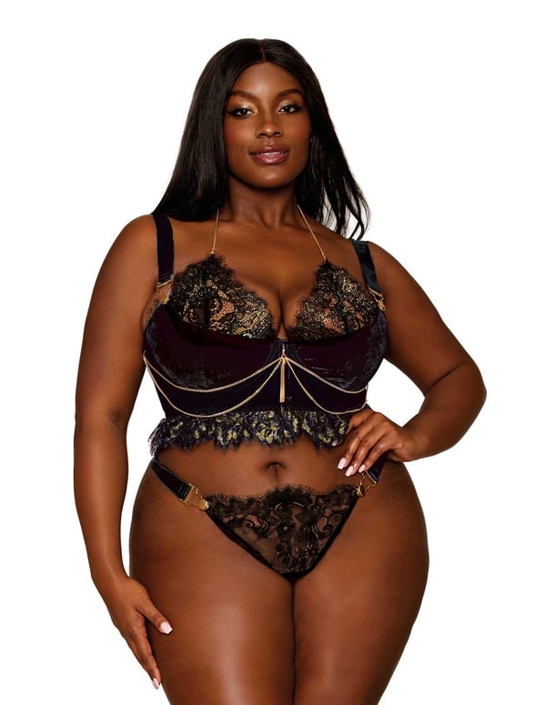 Seeing Stars Velvet Bustier And G-String Plus Size default view Color: BK