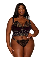 Front view of SEEING STARS VELVET BUSTIER AND G-STRING PLUS SIZE