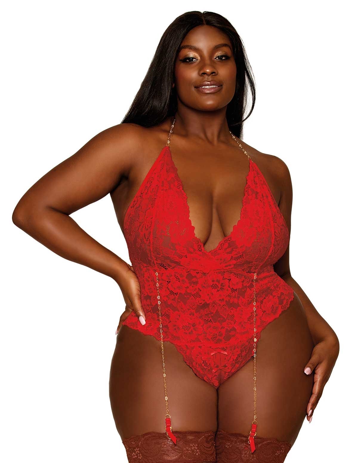 alternate image for Love Me Plus Size Teddy With Heart Chain Detail