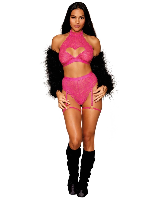 Sweetheart Lace Bralette And Garter Panty Set ALT2 view Color: PNY