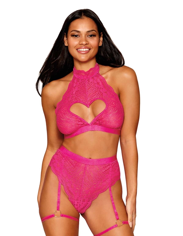 Sweetheart Lace Bralette And Garter Panty Set default view Color: PNY