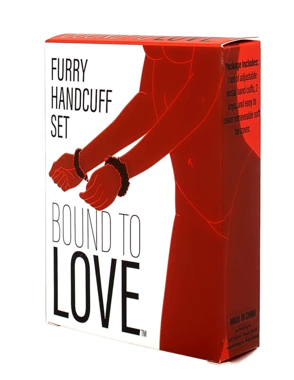 Bound To Love Black Furry Handcuffs ALT2 view Color: BKS
