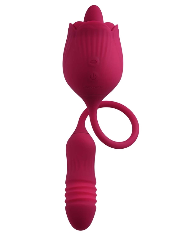 WILD ROSE TONGUE FLICKING VIBRATOR WITH THRUSTING BULLET -  EN-RS-1225-2-03146 | Lover's Lane