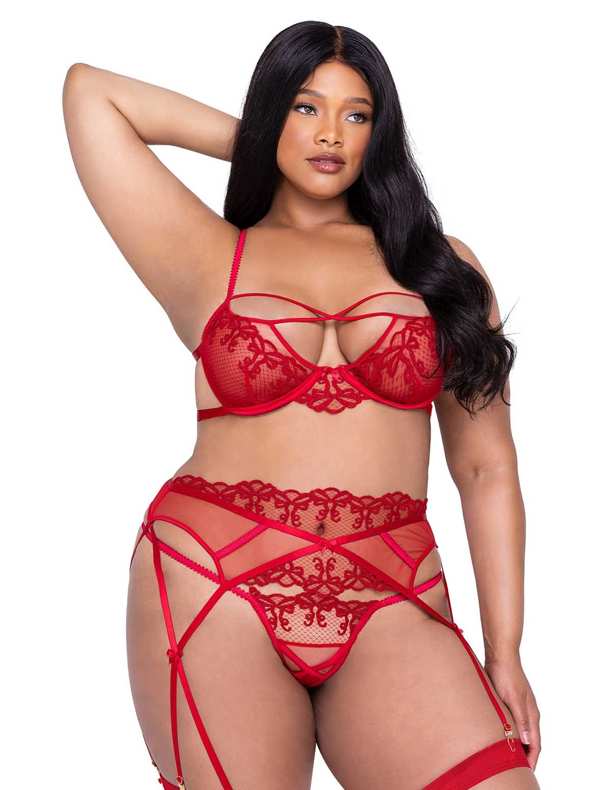 alternate image for Rouge Bow 3Pc Plus Size Bra And Garter Set