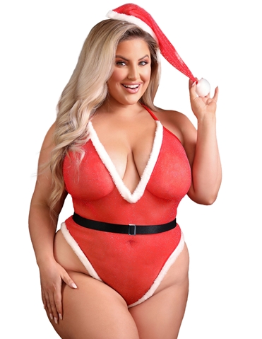 HOLIDAZED GLITTER MESH PLUS SIZE BODYSUIT SET - PL2310X-04030