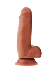 Alternate back view of VITAMIN D 7 INCH GIRTHY POSEABLE DILDO WITH BALLS - CARAMEL