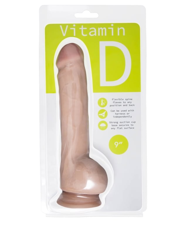 Vitamin D 9 Inch Poseable Dildo With Balls ALT2 view Color: VA