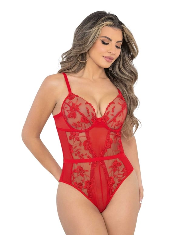 Rosa Embroidered Lace Teddy default view Color: RD