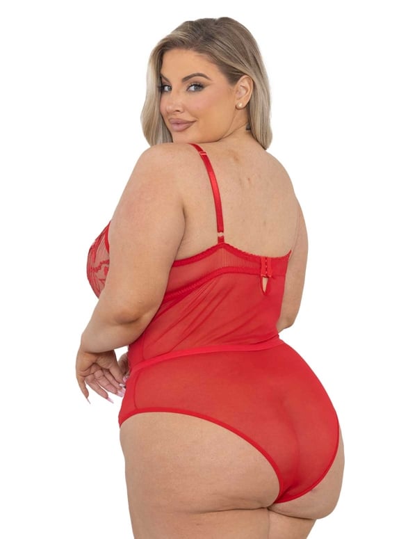 Rosa Embroidered Lace Plus Size Teddy ALT1 view Color: RD