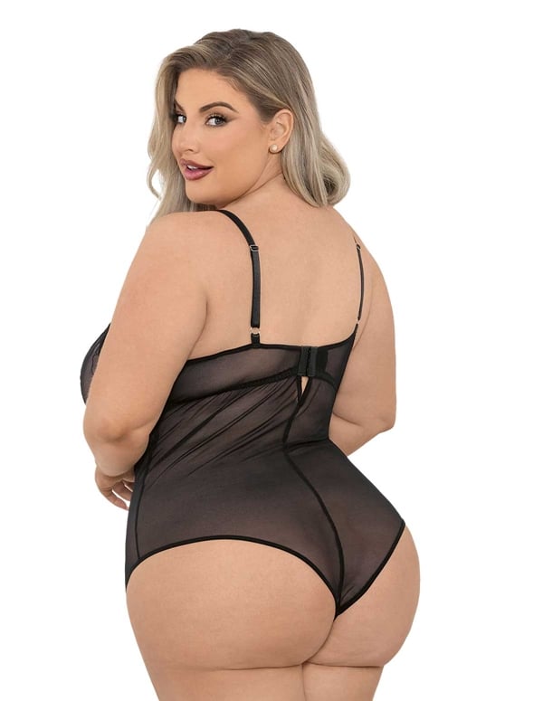 Floral Embroidered Plus Size Crotchless Teddy ALT1 view Color: BK