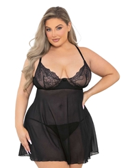 Front view of FLORAL EMBROIDERED PLUS SIZE BABYDOLL