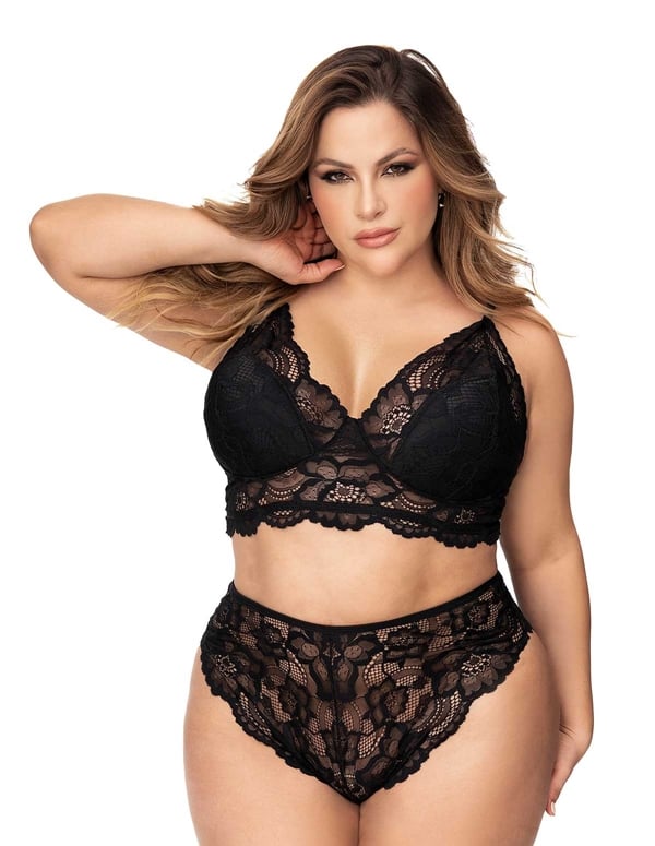 Babe In Basics Plus Size Bra And High Waist Panty default view Color: BK
