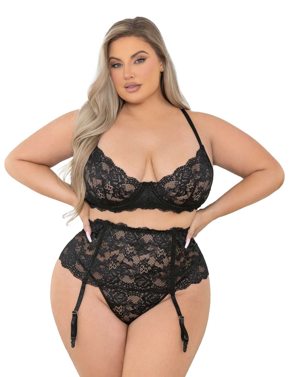 alternate image for Must Have 3Pc Plus Size Lace Bra Set
