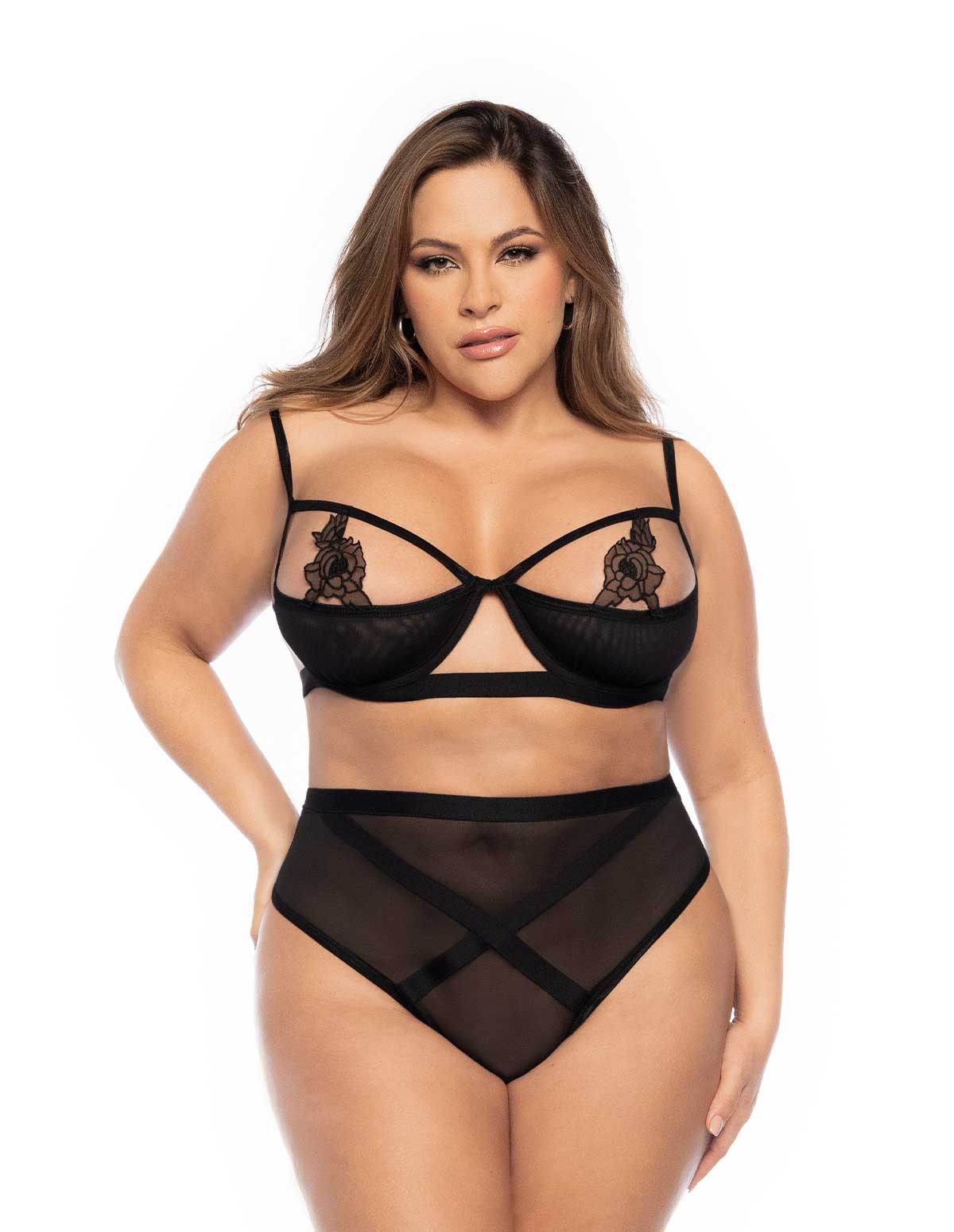 alternate image for Floral Applique Plus Size Bra And High Waist Panty