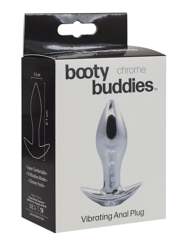 Booty Buddies - Vibrating Chrome Anal Plug With Ergonomic Base ALT2 view Color: SBK