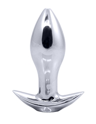 Front view of BOOTY BUDDIES VIBRATING CHROME ANAL PLUG WITH ERGONOMIC BASE