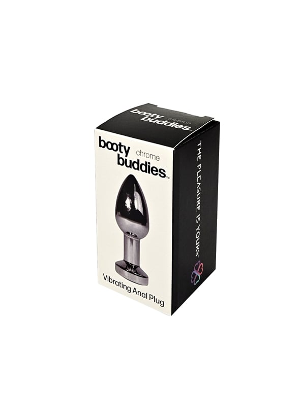 Booty Buddies Vibrating Chrome Anal Plug With Round Base ALT2 view Color: BKS