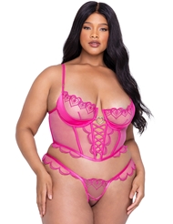 Front view of BUBBLEGUM HEART PLUS SIZE BUSTIER AND THONG