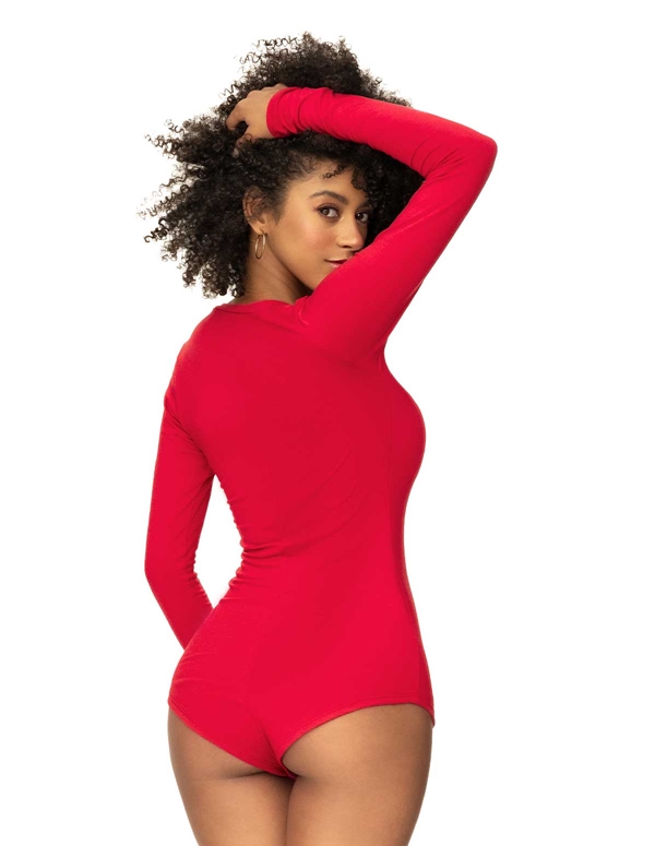 LONG SLEEVE SEXY SLEEP ROMPER ALT1 view Color: RD