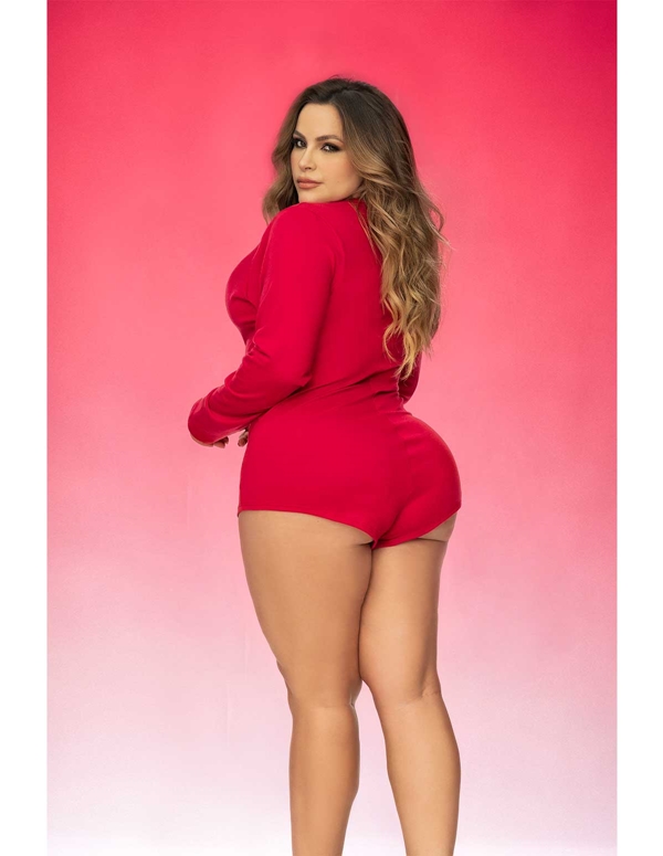 Long Sleeve Sexy Plus Size Sleep Romper ALT3 view Color: RD