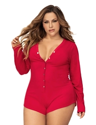 Front view of LONG SLEEVE SEXY PLUS SIZE SLEEP ROMPER